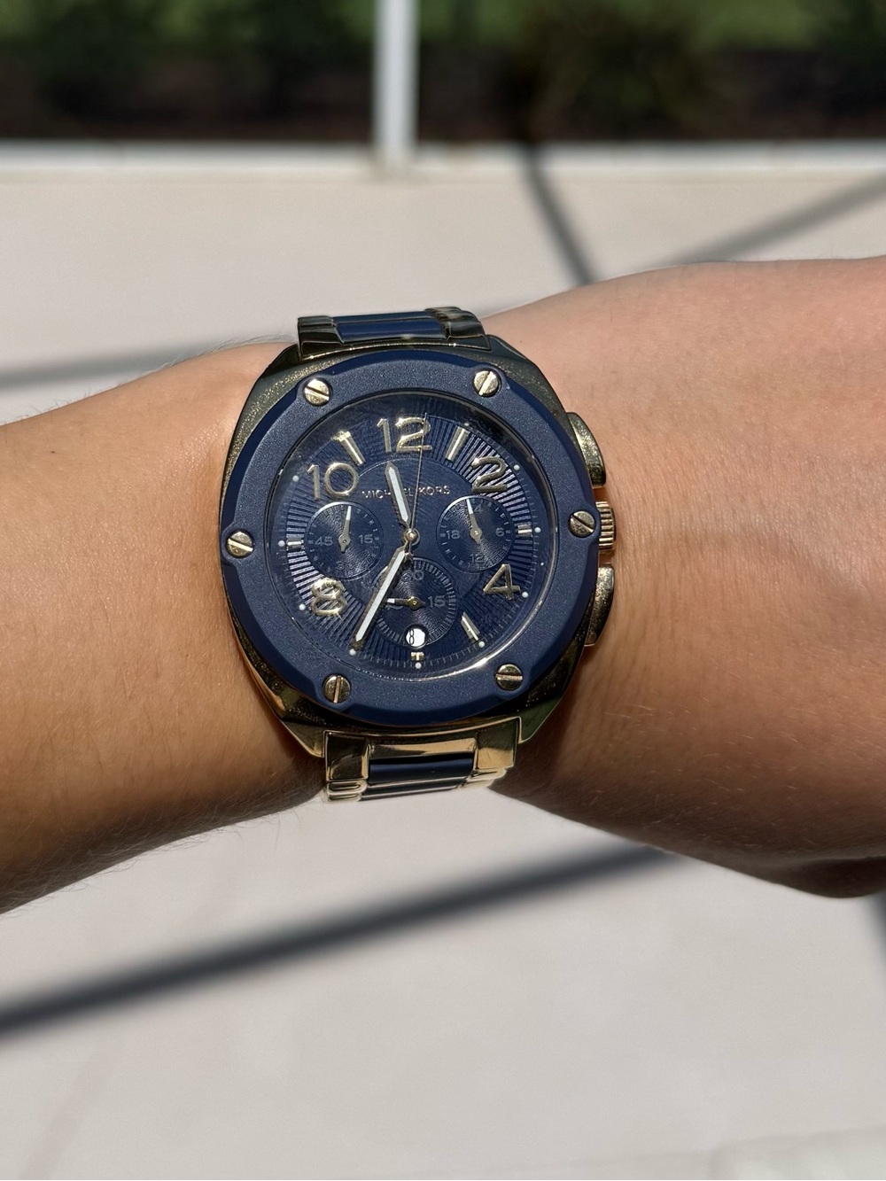 Michael Kors Blue and Gold Two-Tone Chronograph Watch - Picture 3 of 5